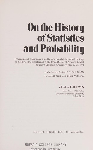 Cover for On the history of statistics and probability