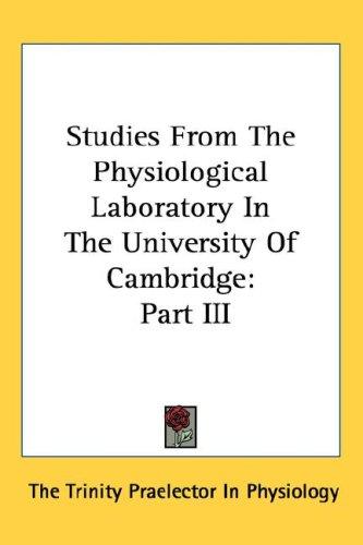 Cover for Studies From The Physiological Laboratory In The University Of Cambridge