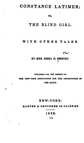Cover for Constance Latimer: Or, The Blind Girl ; with Other Tales