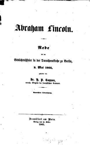 Cover for Abraham Lincoln: Rede bei der Gedächtnissfeier in der Dorotheenkircke zu Berlin, 2. Mai 1865 ...