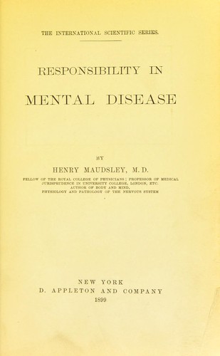 Cover for Responsibility in mental disease