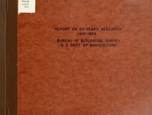 Cover for Report on 20 years research, 1913-1933