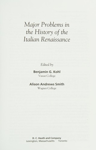 Cover for Major Problems in the History of the Italian Renaissance