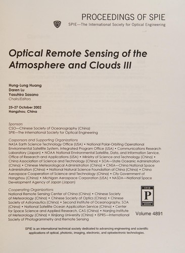 Cover for Optical remote sensing of the atmosphere and clouds III
