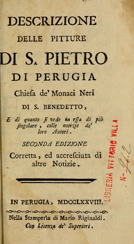 Cover for Descrizione delle pitture di S. Pietro di Perugia, chiesa de' monaci neri di S. Benetetto