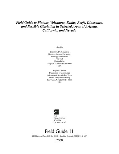 Cover for Field guide to plutons, volcanoes, faults, reefs, dinosaurs, and possible glaciation in selected areas of Arizona, California, and Nevada