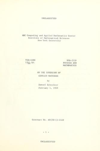 Cover for On the inversion of certain matrices.