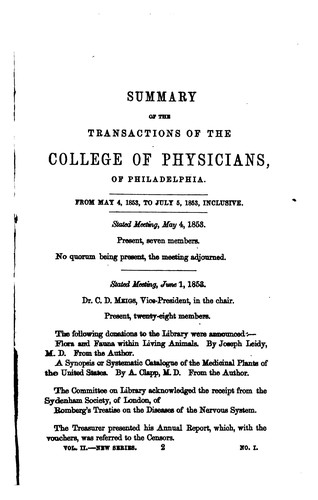 Cover for Summary of the transactions of the College of Physicians of Philadelphia
