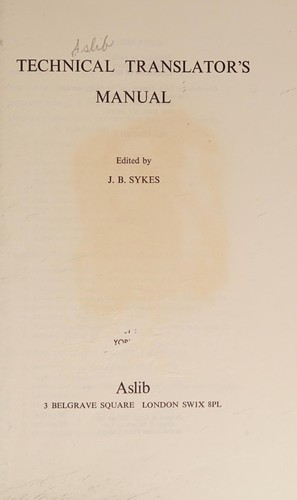 Cover for Technical translator's manual