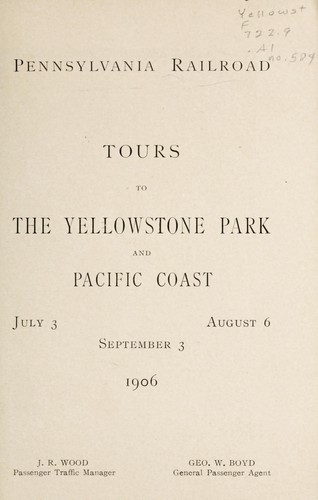Cover for Tours to the Yellowstone Park and Pacific Coast