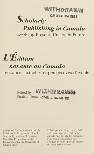 Cover for Scholarly publishing in Canada