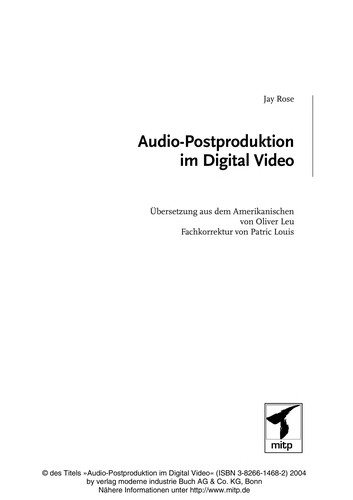 Cover for Audio-Postproduktion im Digital-Video
