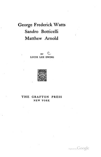 Cover for George Frederick Watts, Sandro Botticelli, Matthew Arnold