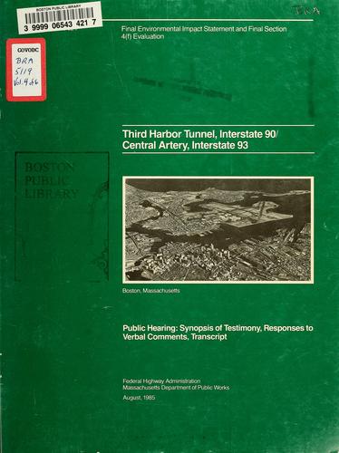 Cover for Third harbor tunnel, interstate 90/central artery, interstate 93: final environmental impact statement and final section 4(f) evaluation