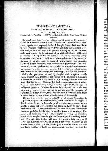 Cover for Discussion on carcinoma