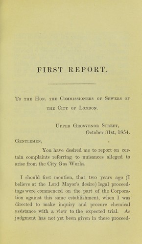 Cover for Reports by the Medical Officer of Health on complaints of nuisance from the City of London Gas Company's works