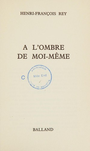 Cover for A l'ombre de moi-même