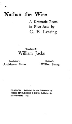 Cover for Nathan the Wise: A Dramatic Poem in Five Acts