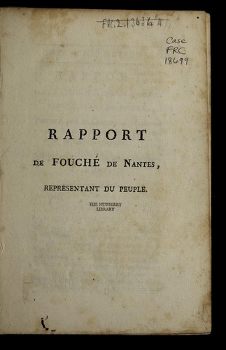 Cover for Rapport de Fouche  de Nantes, repre sentant du peuple