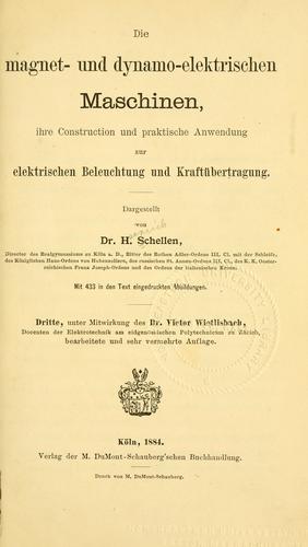 Cover for Die magnet-und dynamo-elektrischen Maschinen