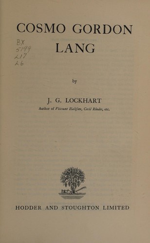 Cover for Cosmo Gordon Lang.