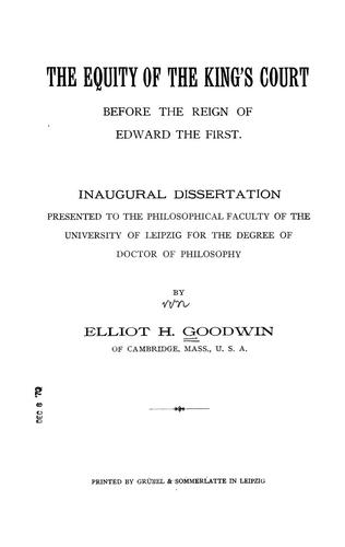 Cover for The equity of the king's court before the reign of Edward the First
