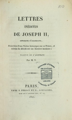 Cover for Lettres inedites de Joseph II, empereur d'Allemagne