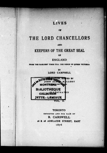 Cover for Lives of the lord chancellors and keepers of the great seal of England