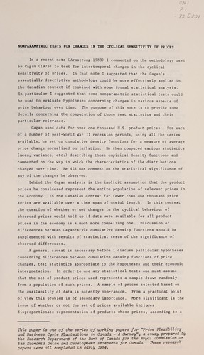Cover for Nonparametric tests for changes in the cyclical sensitivity of prices