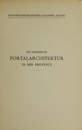 Cover for Die romanische Portalarchitektur in der Provence