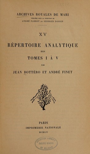 Cover for Répertoire analytique des tomes I à V