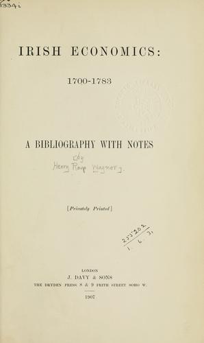 Cover for Irish economics: 1700-1783