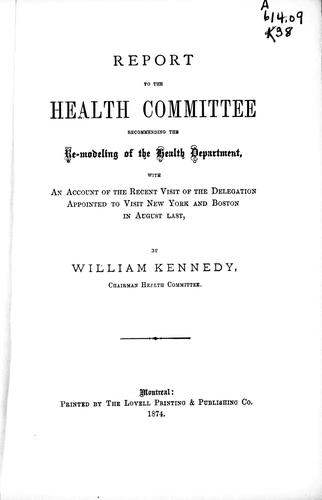Cover for Report to the Health Committee, recommending the re-modeling of the Health Department