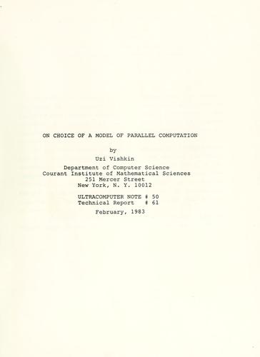 Cover for On choice of a model of parallel computation.