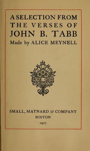 Cover for A selection from the verses of John B. Tabb