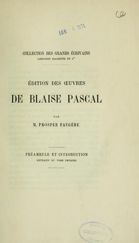 Cover for Edition des oeuvres de Blaise Pascal
