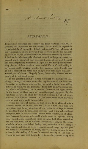 Cover for Recreation
