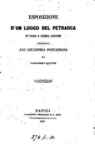 Cover for Esposizione d'un luogo del Petrarca [in the Trionfi della fama].