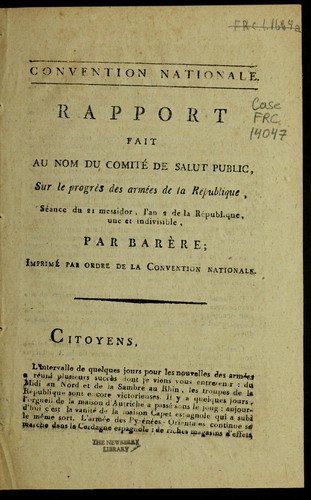Cover for Rapport fait au nom du Comite  de salut public sur le progre  s des arme es de la Re publique