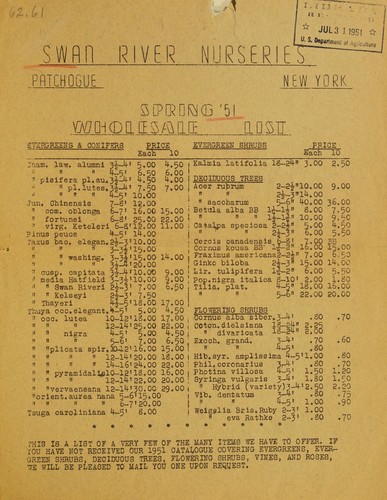 Cover for Spring '51 wholesale list