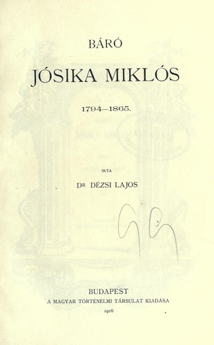 Cover for Jósika Miklós, 1794-1865