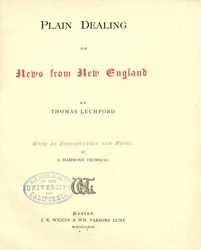 Cover for Plain dealing, or, News from New England