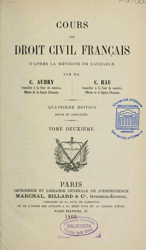 Cover for Cours de droit civil français d'après la méthode de Zachariae