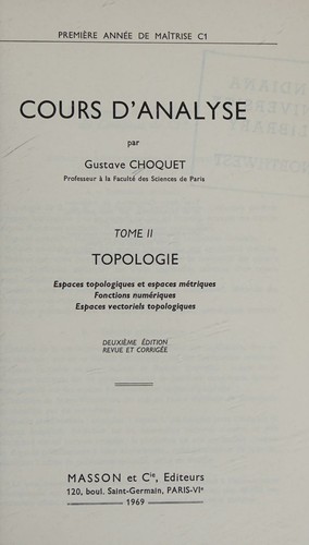 Cover for Cours D'analyse Tome II
