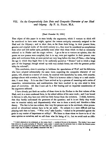 Cover for On the comparatively late date and composite character of our Iliad and Odyssey. From the Trans ...