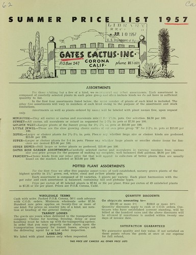 Cover for Summer price list 1957