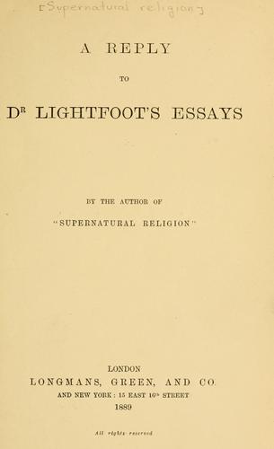 Cover for A Reply to Dr. Lightfoot's essays