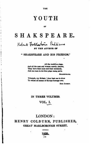 Cover for The youth of Shakspeare - Vol. I