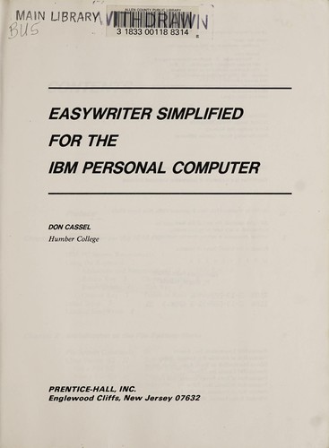 Cover for EasyWriter simplified for the IBM Personal Computer