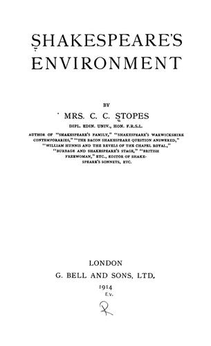 Cover for Shakespeare's environment